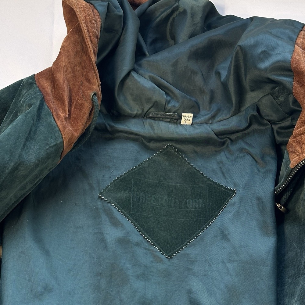 Vtg Preston & York Suede Leather Jacket LG Hooded Colorblock Drawstring Waist - Picture 16 of 16